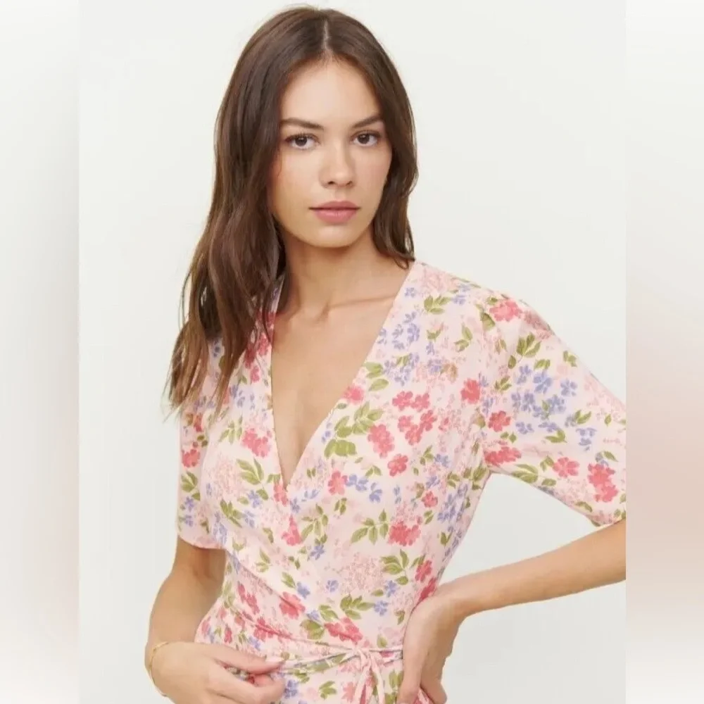 Reformation Floral Midi Dress - Pink and Green - Picture 2 of 8